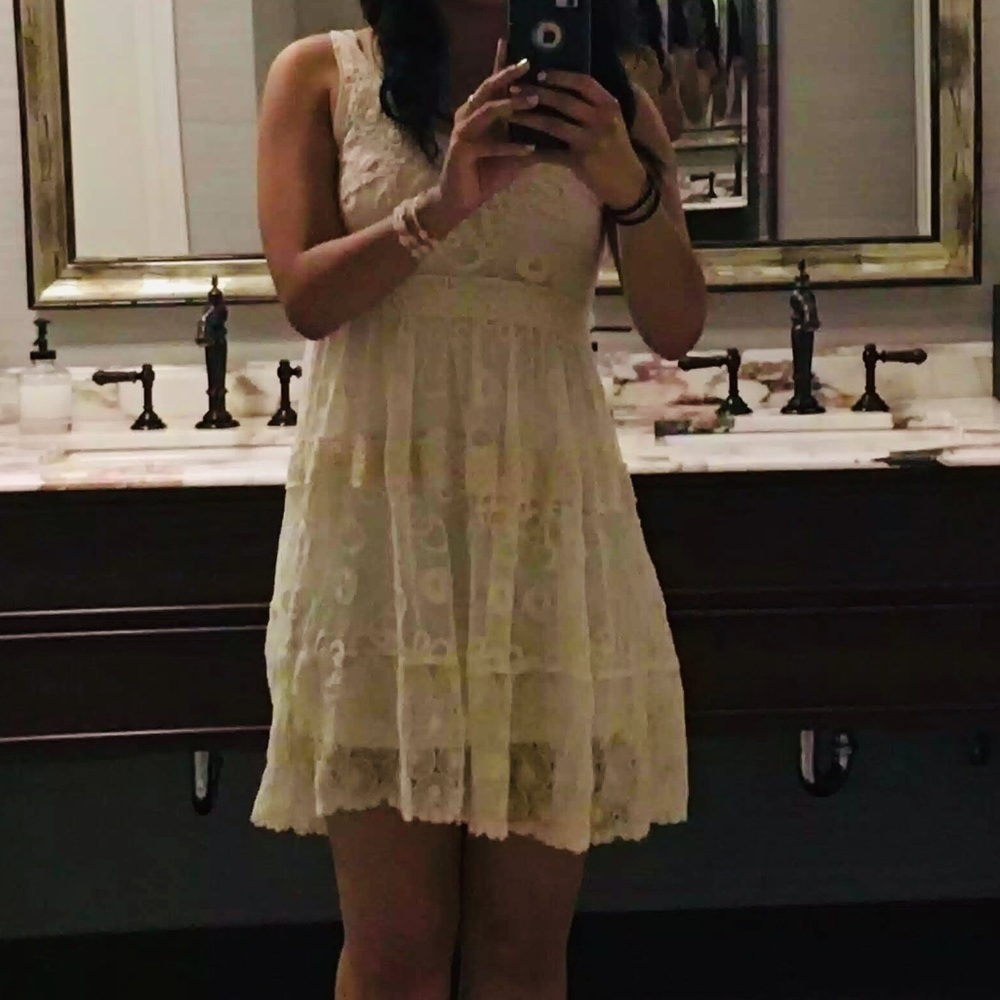 Cream Beige Lace Flare Dress